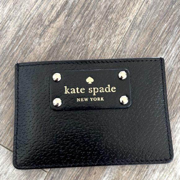 Kate Spade Black Pebbled Leather Card Holder Wallet - Pink Interior - Picture 1 of 5